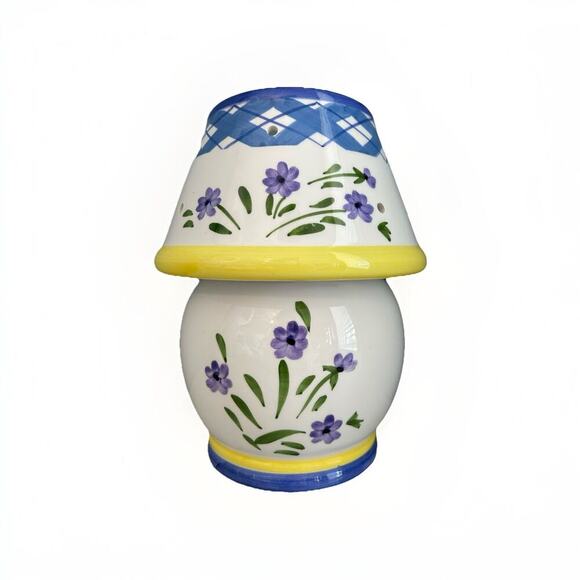 Ceramic Candle Holder w/ Shade Fairy Lamp Blue Purple Floral Spring Home Decor - Picture 1 of 9